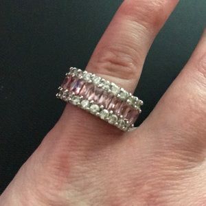 Pink baguettes & white CZ sterling silver ring